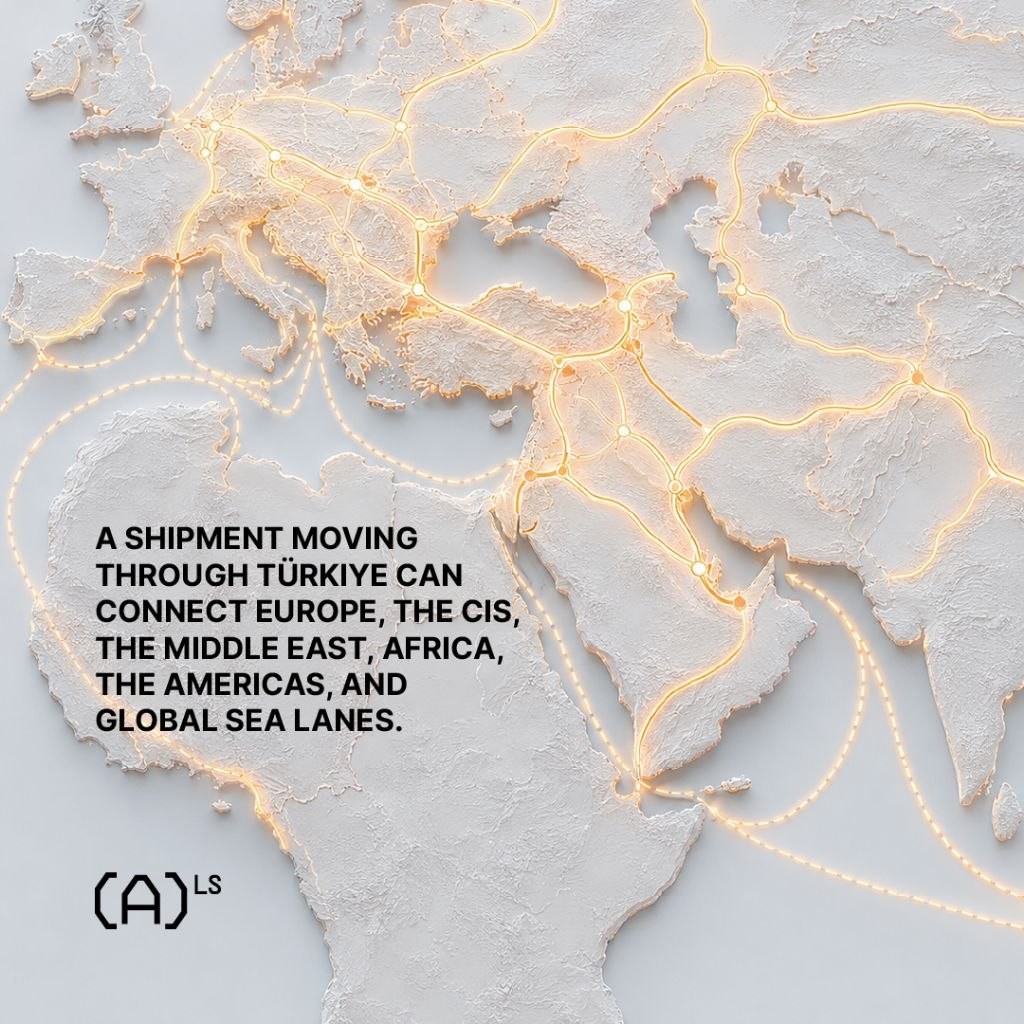 A shipment moving through Türkiye can connect Europe, the CIS, the Middle East, Africa, the Americas, and global sea lanes.