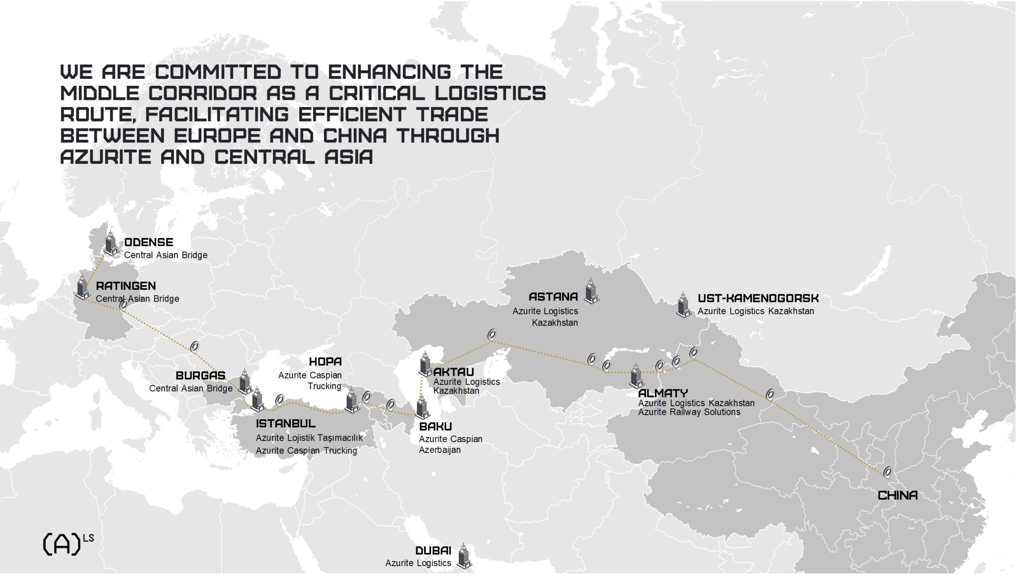 Enabling Trade Across the Middle Corridor At Azurite Logistics, we connect Europe and China through a reliable logistics network built around the Middle Corridor.